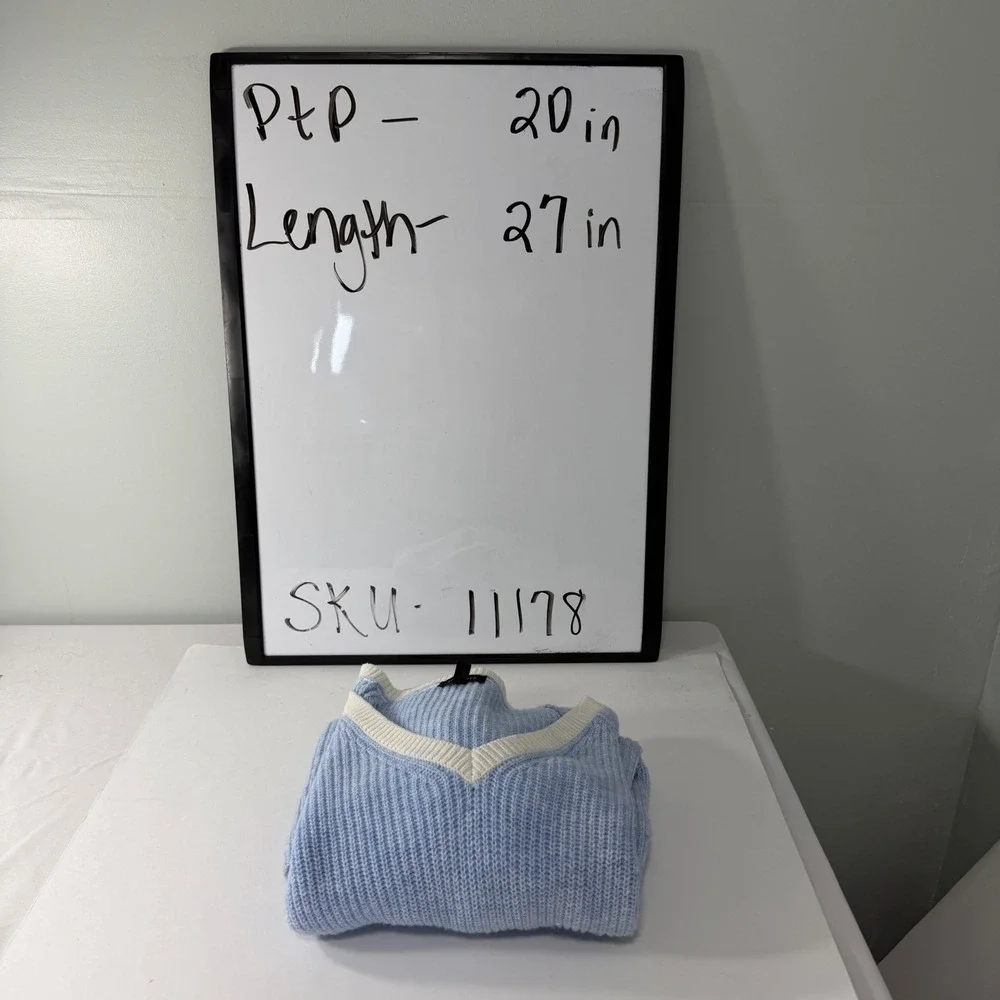 Talbots Blue Heathered V-Neck‎ Cotton Blend Ribbed Sweater Womens Medium